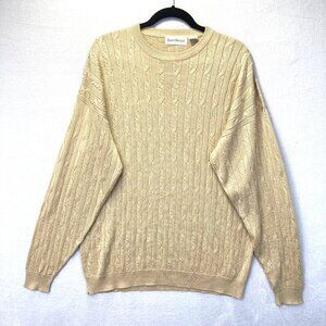 Vintage 90s Barry Bricken 100% Silk Cable Knit Sweater Mens Large Tan Crewneck‎